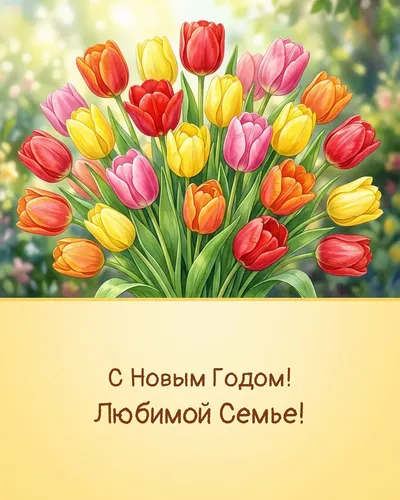открытка с новым годом! любимой семье! — tulips 04